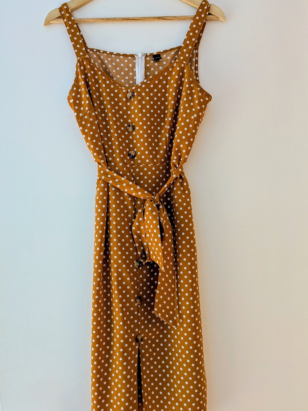 SHEIN Mustard Polka Dot Midi Dress